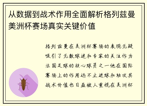 从数据到战术作用全面解析格列兹曼美洲杯赛场真实关键价值